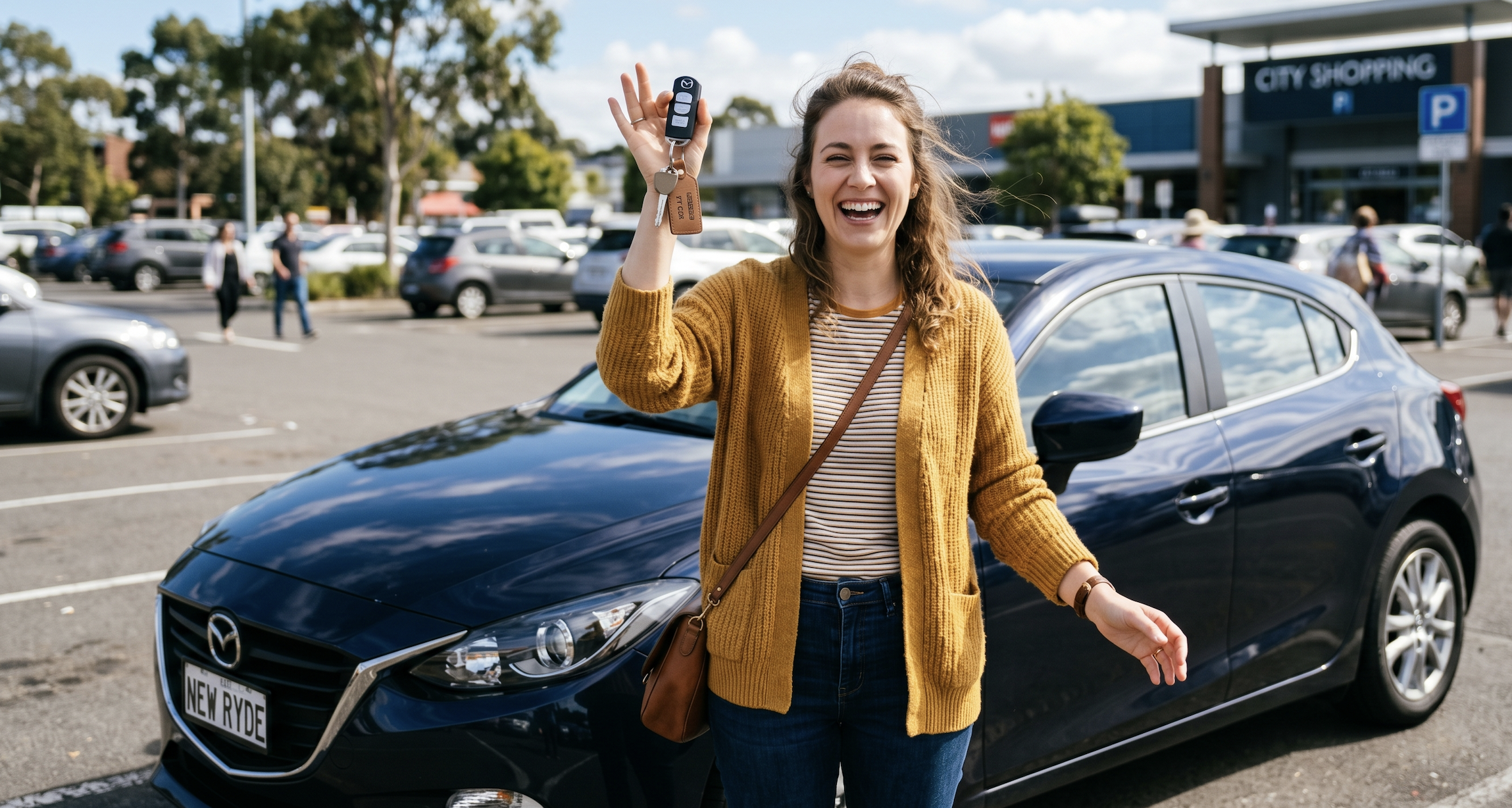 Happy driver with car keys